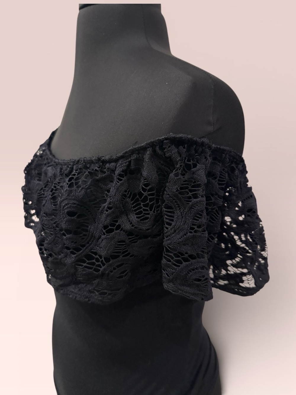 Off Shoulder Black Lace Bodysuit - Junior Large